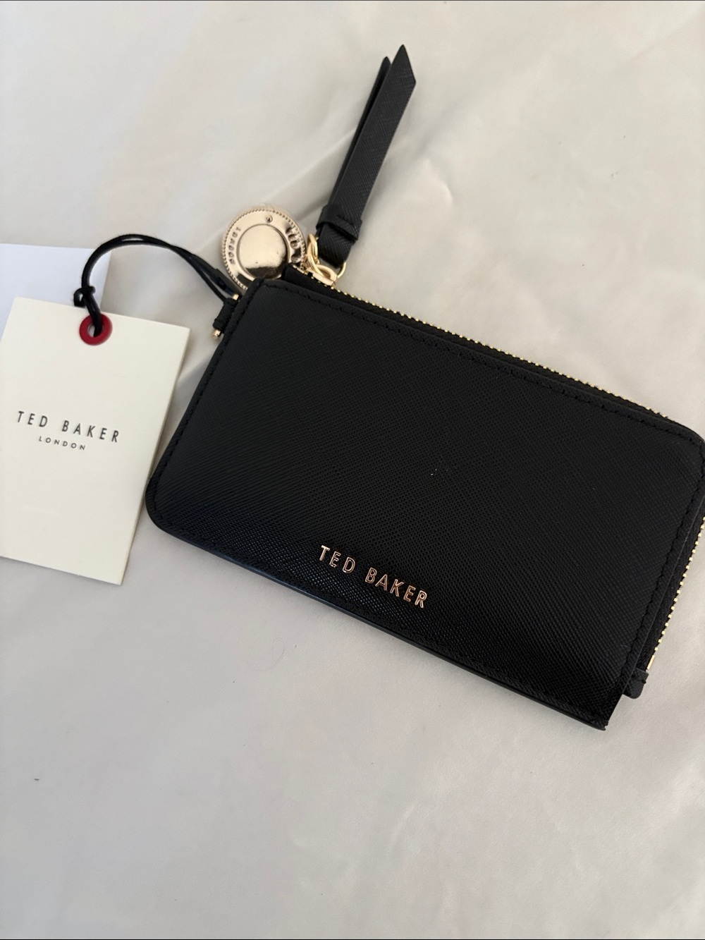 Ted Baker Black Saffiano Zip Card Wallet with Gold Charm